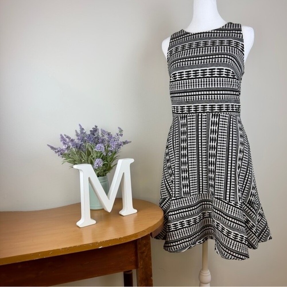 Loft Black & White Abstract Print Dress - Size 6P - Fit & Flare